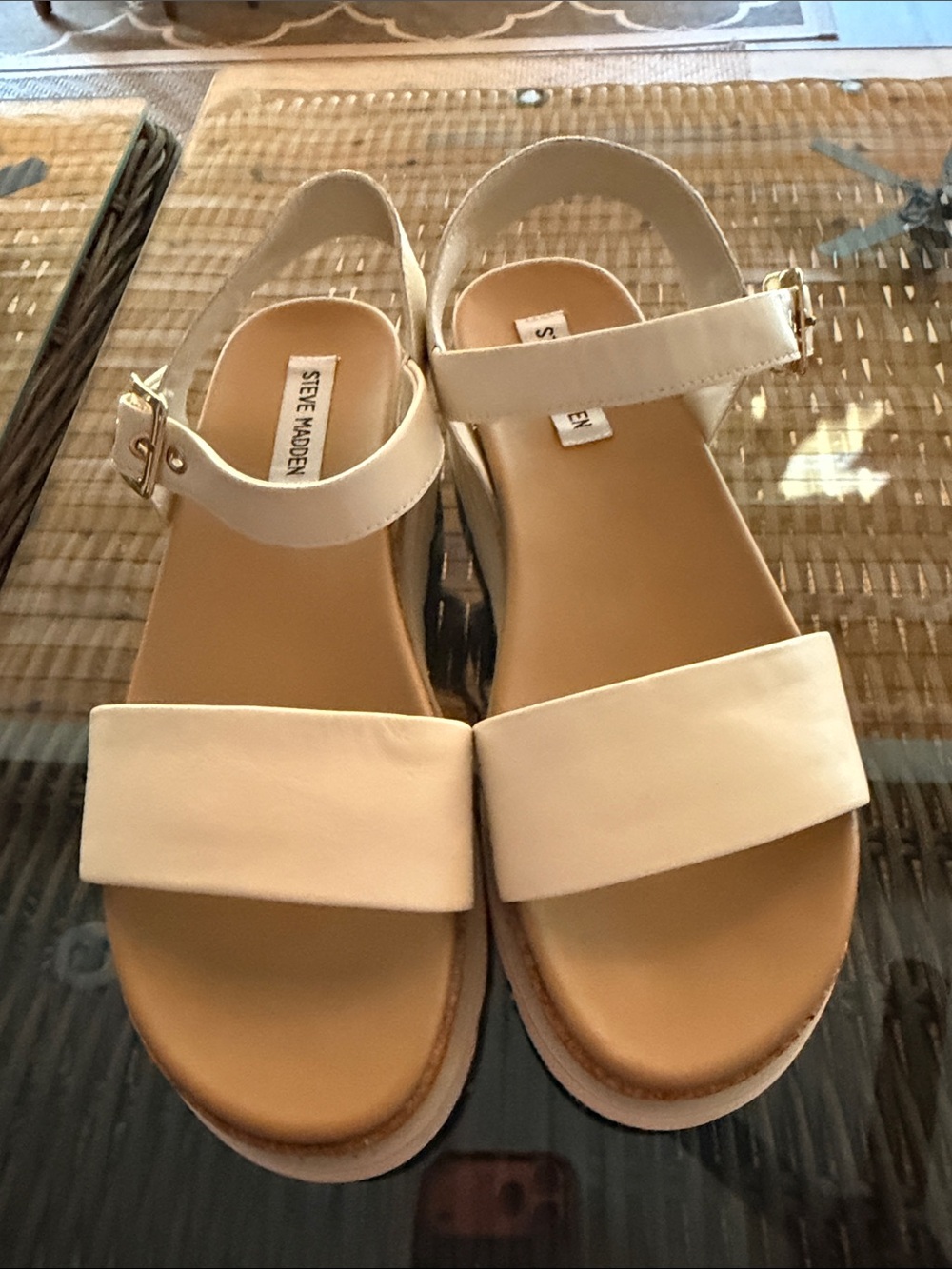 Steve Madden White Platform Sandals with Ankle Strap